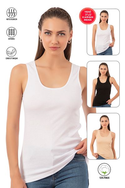 ÖZKAN underwear Özkan 0111 - 3 عبوات من الأربطة النسائية، 100% قطن، أربطة مرنة ومريحة، أشرطة سميكة محبوكة
