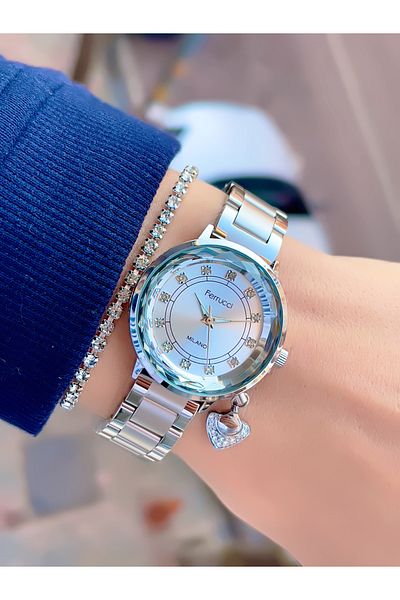 Ferrucci Special Design Women's Wrist Watch with Steel Cord Cutout Glass Heart Symbol 2 Years Warranty