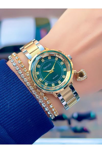 Ferrucci Special Design Women's Wrist Watch with Steel Cord Cutout Glass Heart Symbol 2 Years Warranty
