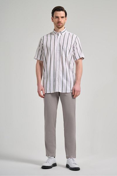 İmza Βαμβακερό πουκάμισο Casual Comfort Fit - Κοντό μανίκι, ριγέ σχέδιο, υφασμάτινο πόδι, πέτο με κουμπιά, με τσέπες 1004250167