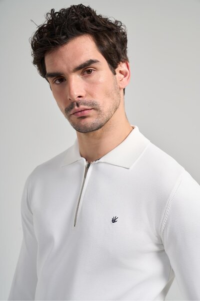 İmza Açık Krem Polo Yaka Düz Casual Pamuklu Slim Fit Triko 1012245250