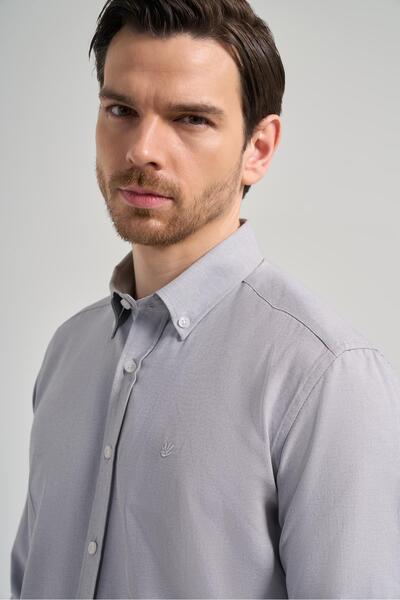 İmza Довгорукавна пряма сорочка з оксфордським коміром на ґудзиках, без кишень, бавовняна, класичний крій, 1004250168