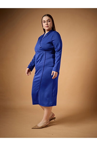 Sassafras By Styli Plus Size Solid Wrap Look Sheath Midi Dress