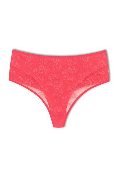 HNX Pomegranate Front Double Layer Lined Lace High Waist Cotton Thong Women's Panties