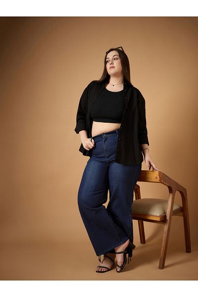 Sassafras Plus Size Mid Rise Side Knot Straight Fit Jeans
