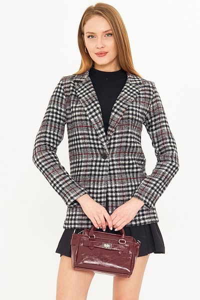 armonika Дамско черно карирано яке с щамповане с едно копче, ръкава-25K 001083