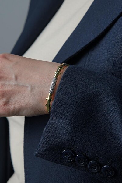 FRNCH Zirkon Taşlı Altın Renk Kadın Kelepçe Bileklik FRJ12431-3431-G