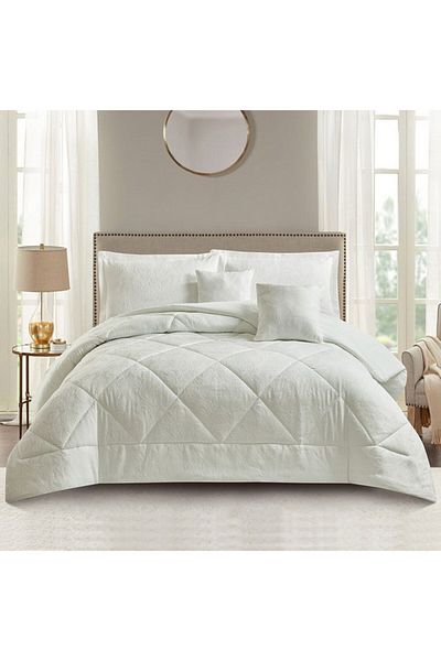 Home Box طقم لحاف كينج من 6 قطع من White Bliss Archie Jacquard BIAB مقاس 220 × 240 سم
