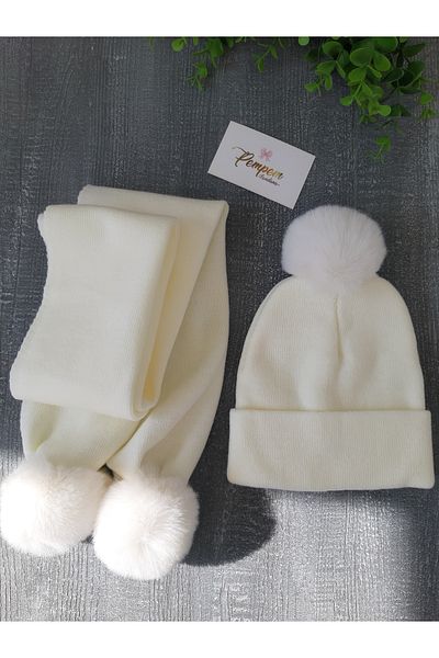 pempem bandana Boys/Girls Baby Knitwear Scarf Beret Set with Plush Pom