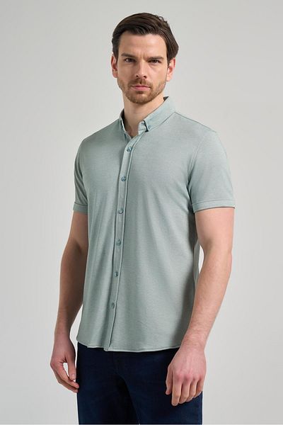 İmza Σκούρο πράσινο βαμβακερό πουκάμισο Slim Fit - Μακρύ μανίκι, Πλεκτό Μασίφ, Πέτο με κουμπιά, Χωρίς τσέπη 1004250152_704