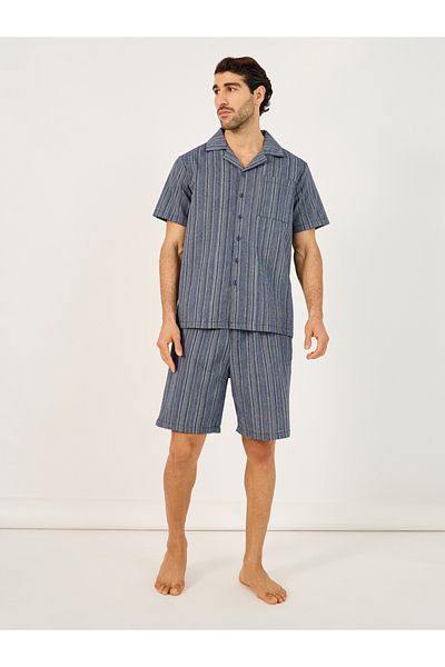 Styli Striped Short Sleeve Button Up Shirt and Shorts Pyjama Set