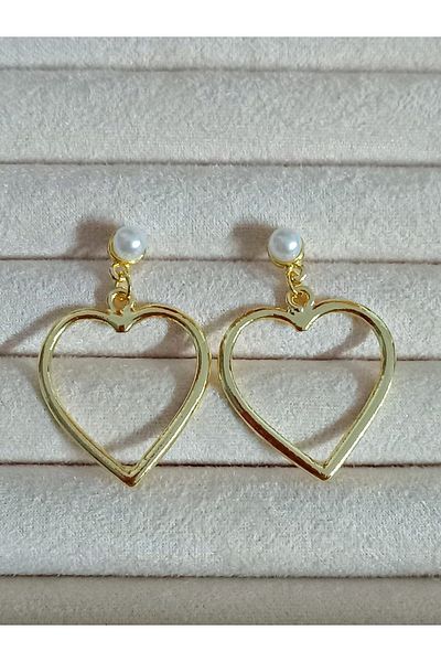 mos&more Gold Pearl Heart Stylish Dangle Women's Earrings