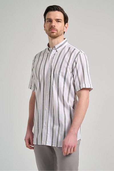 İmza Βαμβακερό πουκάμισο Casual Comfort Fit - Κοντό μανίκι, ριγέ σχέδιο, υφασμάτινο πόδι, πέτο με κουμπιά, με τσέπες 1004250167