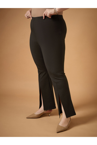 Sassafras By Styli Plus Size Front Slit Detail Flared Pants
