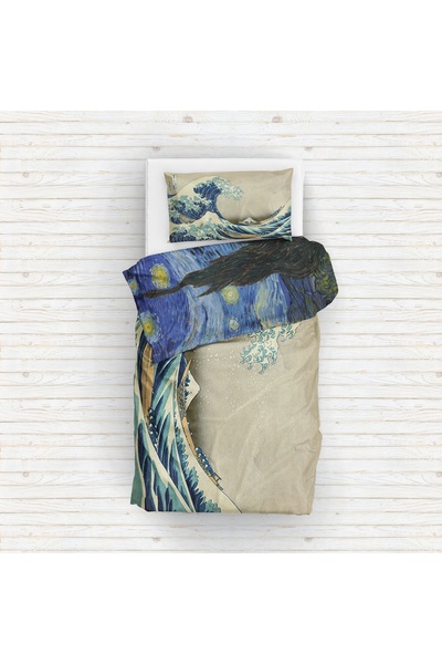 The Lucid Lab The Starry Night & Kanagawa Oki Nami Ura Çift Taraflı Nevresim Takımı - 200 cm x 220 cm