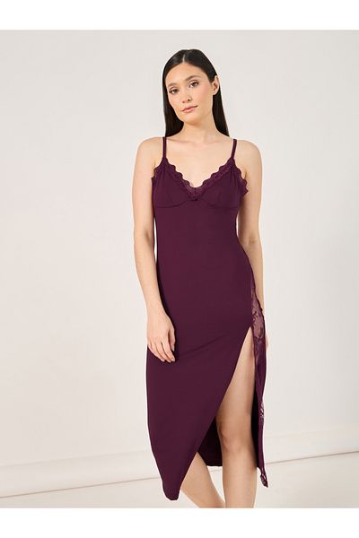 Styli Side Slit Lace Insert Slip Dress