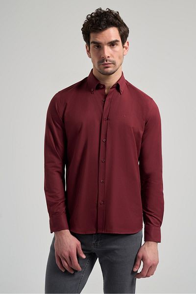 İmza Cămașă clasică slim din bumbac, cu mânecă lungă, solidă, cu guler Oxford, fără buzunar 1004250168