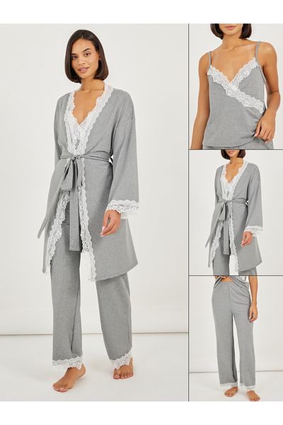 Styli Pack of 3 - Lace Trim Cami- Pyjama and Robe
