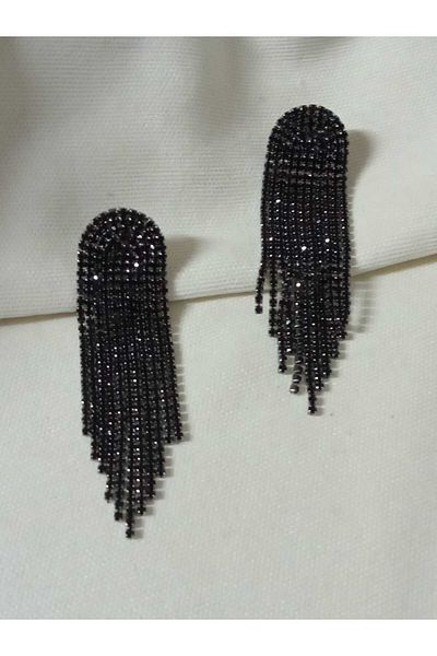 mos&more Black Stone Dangle Sparkling Long Women's Evening Dress Earrings, Tassel Earrings, Waterway