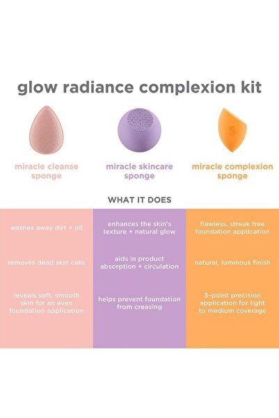 Real Techniques RT-4244 Glow Radiance Complexion Kit Cilt Bakım Makyaj Süngeri Seti