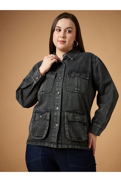Sassafras By Styli جاكيت جينز مغسول بالحامض بمقاس كبير