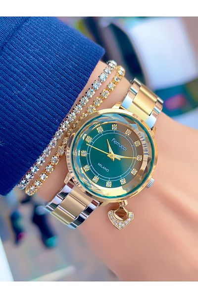 Ferrucci Special Design Women's Wrist Watch with Steel Cord Cutout Glass Heart Symbol 2 Years Warranty