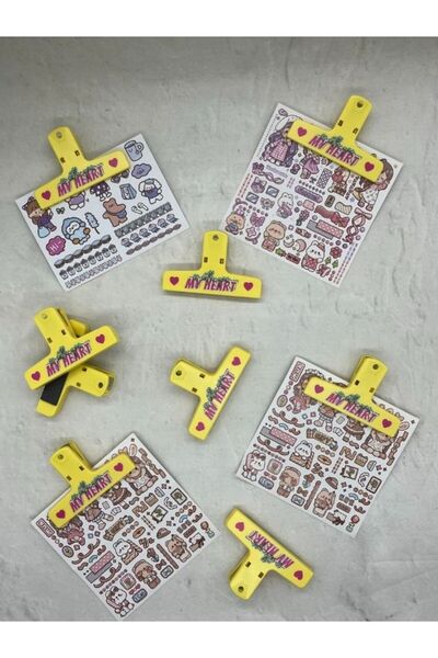Kağıt Gemi Dükkan Is With You My Heart Sarı Renk Çok Fonksiyonlu Mıknatıslı Klips/Fotoğraf Mandalı/Kıskaç Ataş/Kitap A