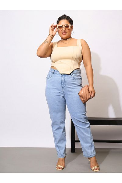 Sassafras Plus Size Acid Wash Mom Fit Jeans