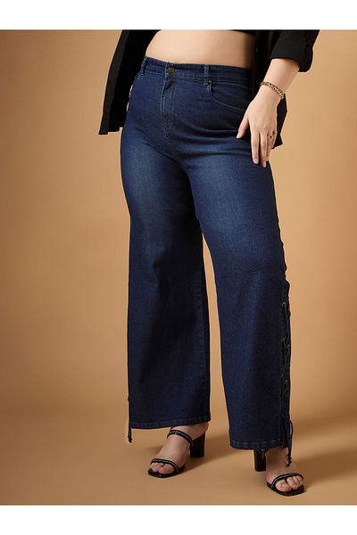 Sassafras Plus Size Mid Rise Side Knot Straight Fit Jeans