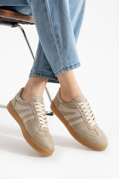 KOTAN Beige Women's Sneakers - Comfortable Orthopedic Sole, Lace-Up Casual Sports Shoes