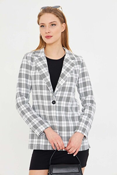 armonika Kadın Beyaz Tek Düğme Ceket ARM-25K001115