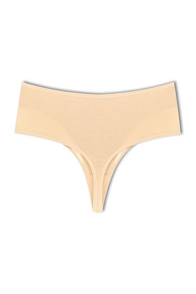 HNX Skin Front Double Layer Lined Lace High Waist Cotton Thong Women's Panties