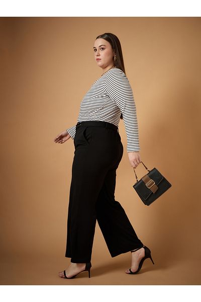 Sassafras By Styli Plus Size Solid Belted Straight Fit Pants with Pintuck Details