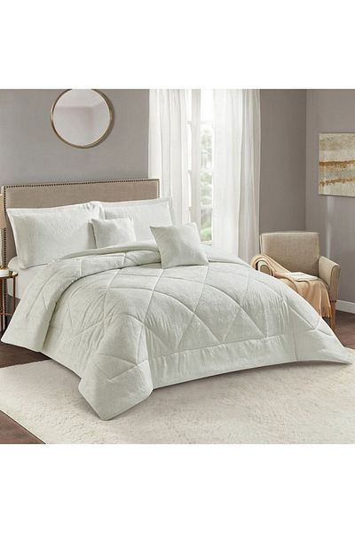 Home Box طقم لحاف كينج من 6 قطع من White Bliss Archie Jacquard BIAB مقاس 220 × 240 سم