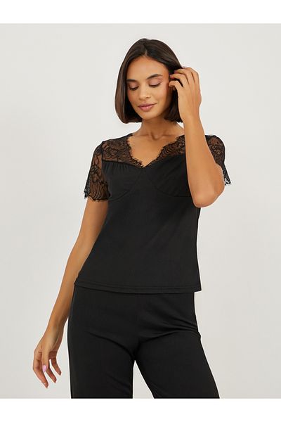 Styli Wide Lace Edge Detail Top and Pyjama Set