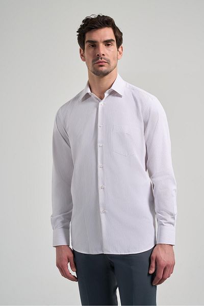 İmza Βαμβακερό πουκάμισο Classic Comfort Fit - Μακρύ μανίκι, ριγέ σχέδιο, υφασμάτινο πόδι, σκληρός γιακάς, με τσέπες 1004250172