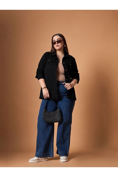 Sassafras By Styli جاكيت جينز سادة بمقاس كبير مع تفاصيل جيب