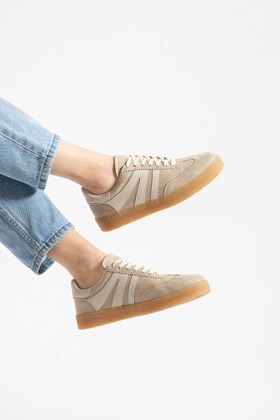 KOTAN Beige Women's Sneakers - Comfortable Orthopedic Sole, Lace-Up Casual Sports Shoes
