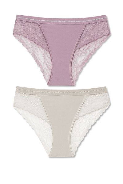HNX Γυναικεία εσώρουχα 2 τεμαχίων Interlock Lace με λεπτομέρεια μέσης Glittery Elastic Slip