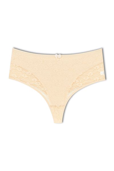 HNX Skin Front Double Layer Lined Lace High Waist Cotton Thong Women's Panties