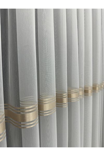 Erdoğanlar Koza 1/3 Close Pleat - Gold Stripe Leaded Tulle Curtain Skirt