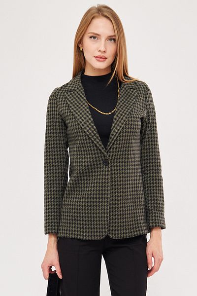 armonika Dámská khaki bunda s jedním knoflíkem se vzorem Houndstooth ARM-20K001121