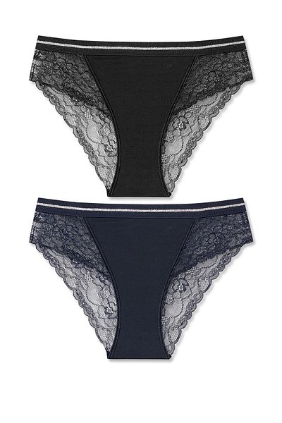 HNX Γυναικεία εσώρουχα 2 τεμαχίων Interlock Lace με λεπτομέρεια μέσης Glittery Elastic Slip