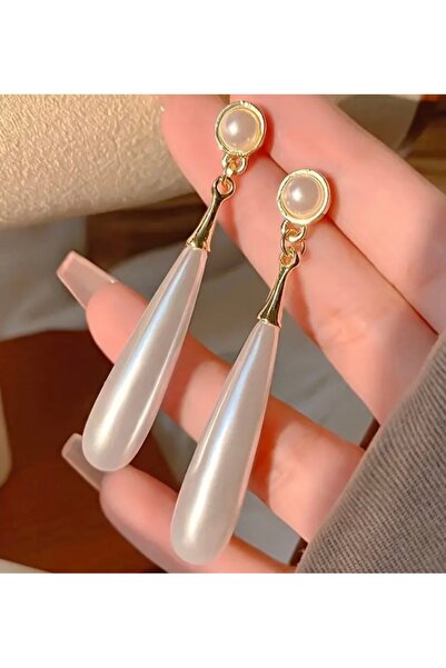 ER TAKI Gold Renkli Uzun Sallantılı İnci Damla Şık Nişan Kına Nikah Düğün Abiye Küpe