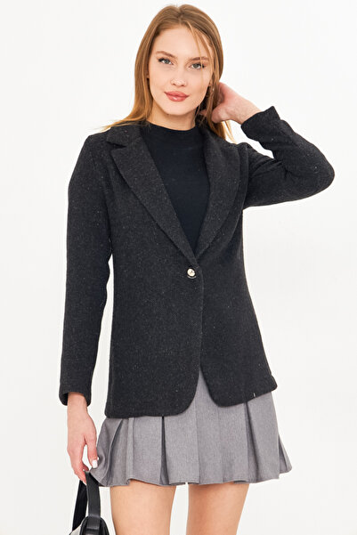 armonika Women's Black Single Button Stamp Jacket Arm-25K 001082