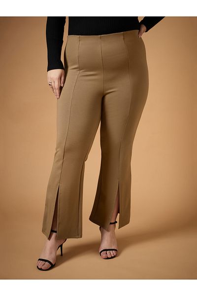 Sassafras By Styli Plus Size Front Slit Detail Flared Pants
