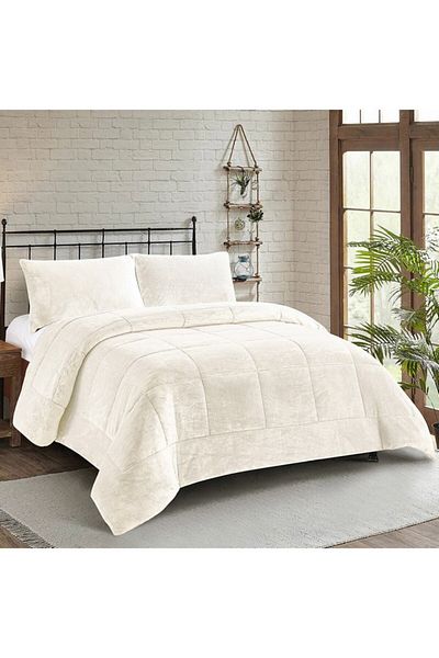 Home Box Nariko 3-Piece Solid Flannel King Comforter Set 220x240 cm