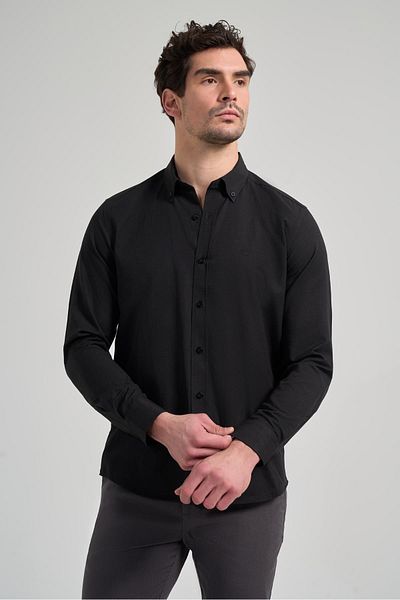 İmza Cămașă clasică slim din bumbac, cu mânecă lungă, solidă, cu guler Oxford, fără buzunar 1004250168