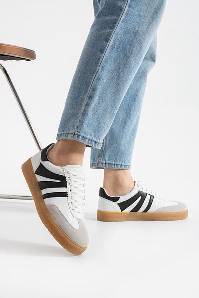KOTAN White Women's Sneakers - Comfortable Orthopedic Sole, Lace-Up Casual Sports Shoes