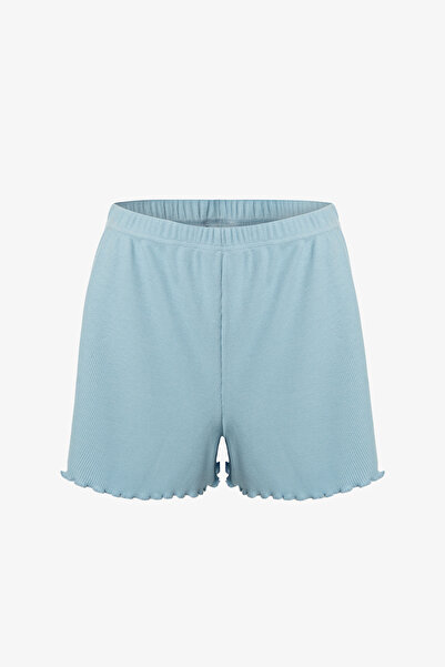 koza iç giyim Kadın İnce Askılı Dantelli Fiyonklu Pamuklu Şortlu Pijama Takımı
